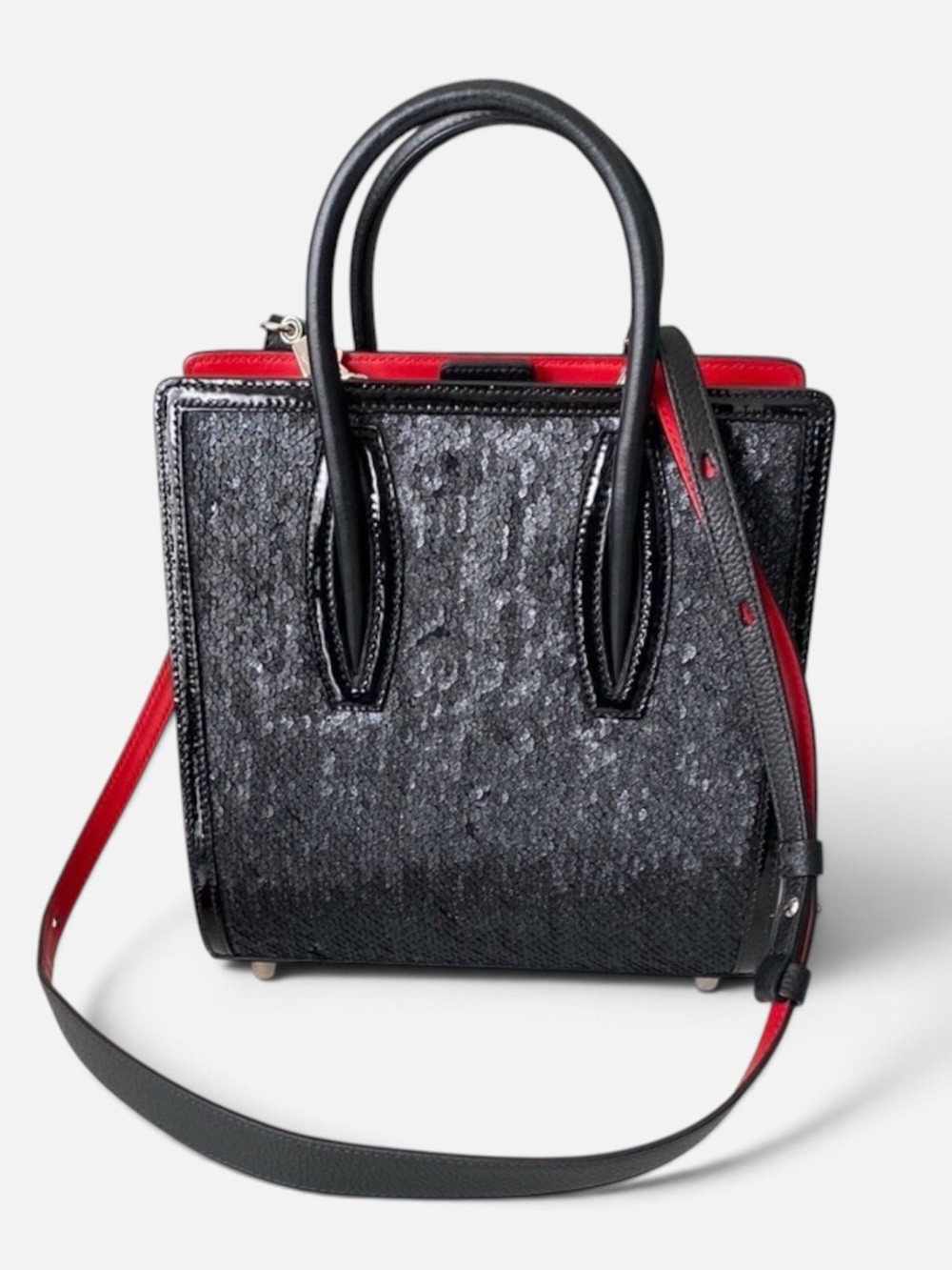 Christian Louboutin Black Sequin Paloma Mini Leather Top Handle Crossbody Bag